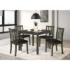Panos 5pc Dining Table Set with 4 Chairs, Gray, Black Faux Leather