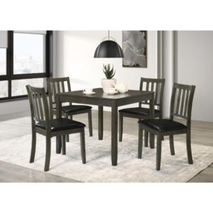 1502202669921bfe0c202.jpeg Panos 5pc Dining Table Set with 4 Chairs, Gray, Black Faux Leather