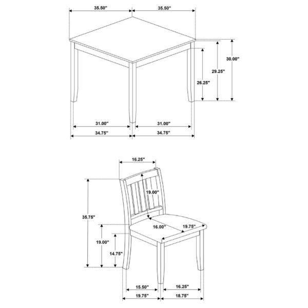 Panos 5pc Dining Table Set with 4 Chairs, Gray, Black Faux Leather