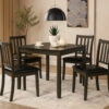 Panos 5pc Dining Table Set with 4 Chairs, Gray, Black Faux Leather