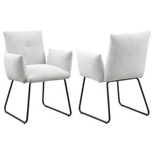 Acko Dining Chair Set of 2, Light Gray Fabric, Black Metal Frame