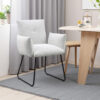 Acko Dining Chair Set of 2, Light Gray Fabric, Black Metal Frame