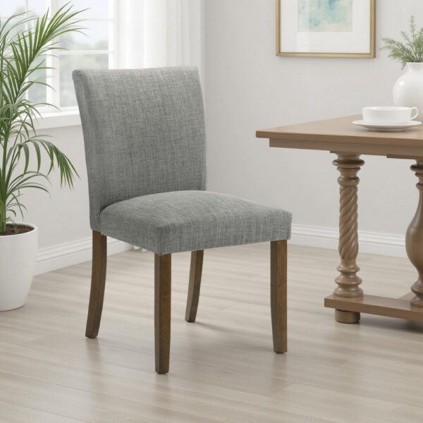 Cana Dining Chair Set of 2, Gray Fabric Foam Cushion, Brown Wood Legs