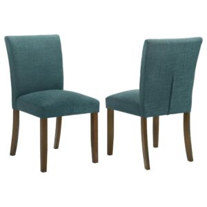 Cana Dining Chair Set of 2, Blue Fabric Foam Cushion, Brown Wood Legs