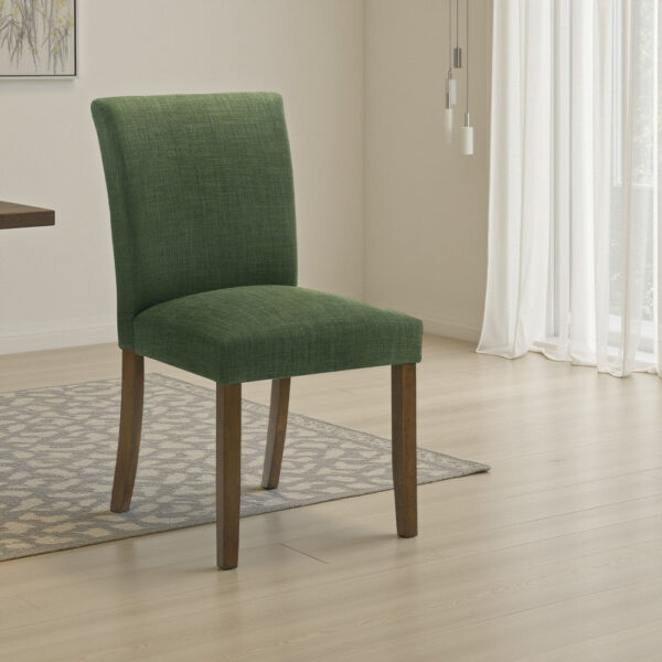 Cana Dining Chair Set of 2, Green Fabric Foam Cushion, Brown Wood Legs