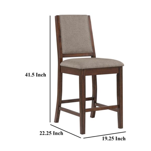 Patter Counter Height Chair Set of 2, Beige Fabric, Dark Brown 26 Inch