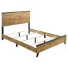 Wemy Queen Size Bed, Tall Panel Headboard, Natural Brown Pine Finish