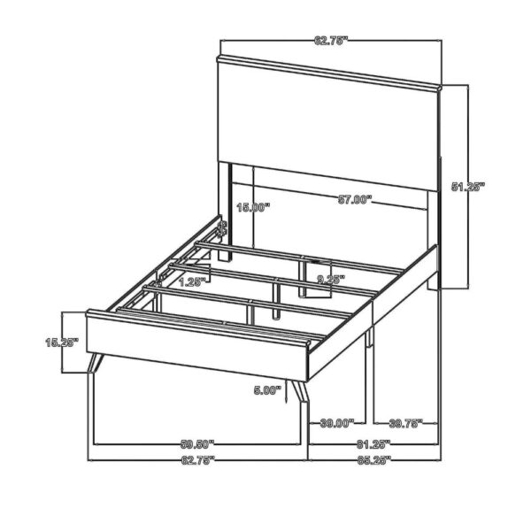 Wemy Queen Size Bed, Tall Panel Headboard, Natural Brown Pine Finish