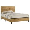 Wemy King Size Bed, Tall Panel Headboard, Natural Brown Pine Finish