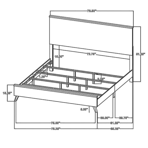 Wemy King Size Bed, Tall Panel Headboard, Natural Brown Pine Finish