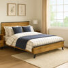 Wemy King Size Bed, Tall Panel Headboard, Natural Brown Pine Finish