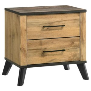 1502202669921ca7892a2.jpeg Wemy Nightstand with 2 Drawers, Metal Legs, Weathered Brown Pine Wood