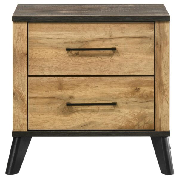 Wemy Nightstand with 2 Drawers, Metal Legs, Weathered Brown Pine Wood