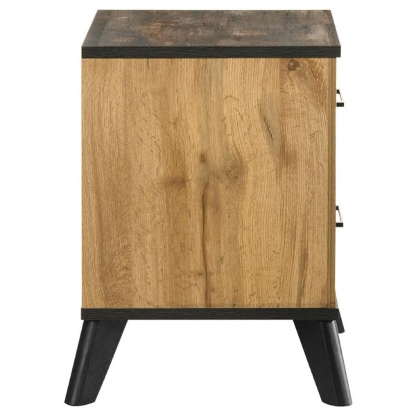 Wemy Nightstand with 2 Drawers, Metal Legs, Weathered Brown Pine Wood