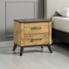 Wemy Nightstand with 2 Drawers, Metal Legs, Weathered Brown Pine Wood