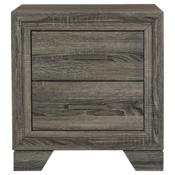 1502202669921ccea9c66.jpeg Reay Nightstand, Brown Oak Finish, 2 Drawers Silver Metal Bar Handles