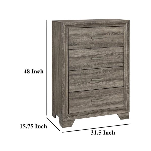 Reay Tall Dresser Chest, Brown Oak, 4 Drawers Silver Metal handles