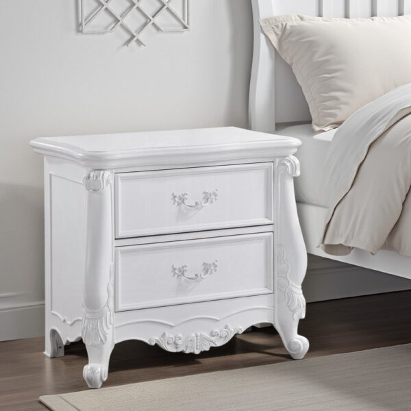 1502202669921d0152a52.jpeg Maver Nightstand with 2 Drawers Scrolled Details, 32 Inch White Wood