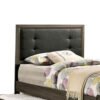 Meli Full Size Bed, Tufted Fabric Upholstery, Dark Gray Solid Wood