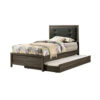 Meli Twin Size Bed, Button Tufted Upholstery, Dark Gray Solid Wood