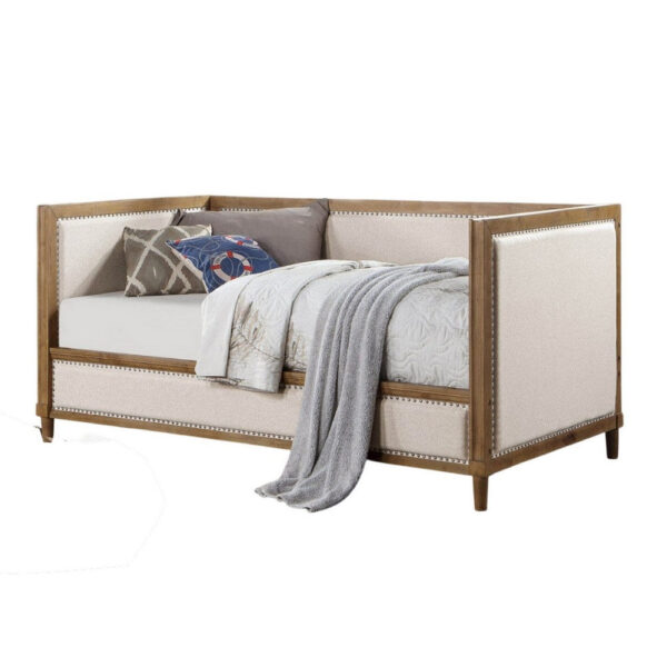 1502202669921d576a58d.jpeg Kyra Twin Daybed with Nailhead Trim, Light Oak Pinewood, Beige Fabric