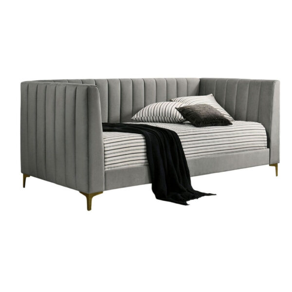 Iina Twin Daybed with Tuxedo Details, Gray Channel Tufted Flannelette