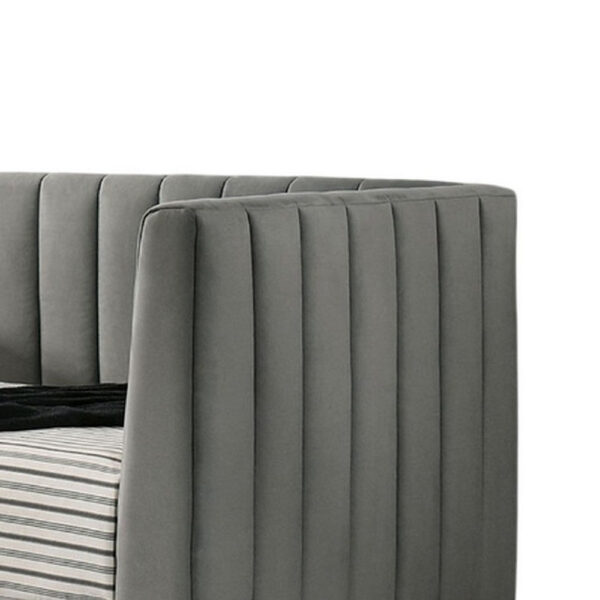 Iina Twin Daybed with Tuxedo Details, Gray Channel Tufted Flannelette