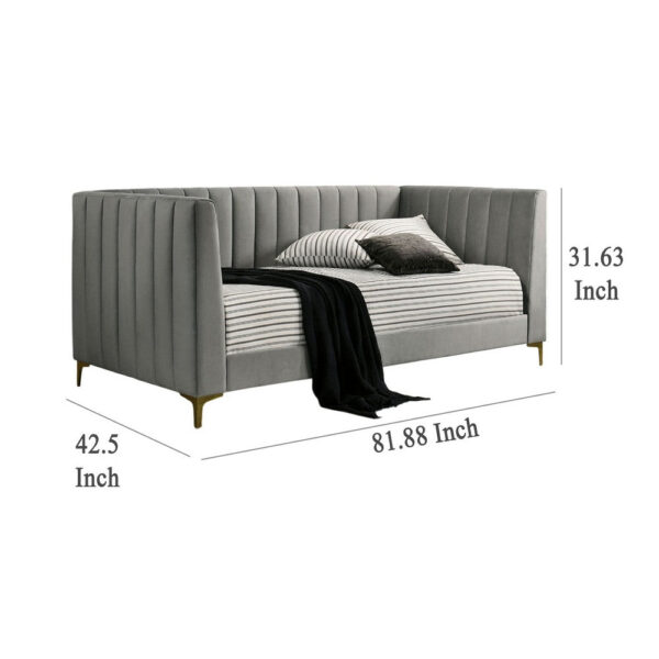 Iina Twin Daybed with Tuxedo Details, Gray Channel Tufted Flannelette