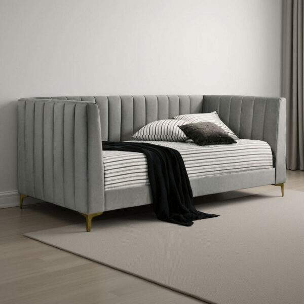 Iina Twin Daybed with Tuxedo Details, Gray Channel Tufted Flannelette