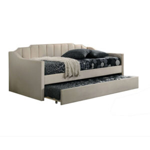 Oren Twin Daybed with Staircase Headboard, Beige Channel Tufted Fabric