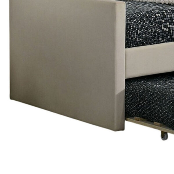 Oren Twin Daybed with Staircase Headboard, Beige Channel Tufted Fabric