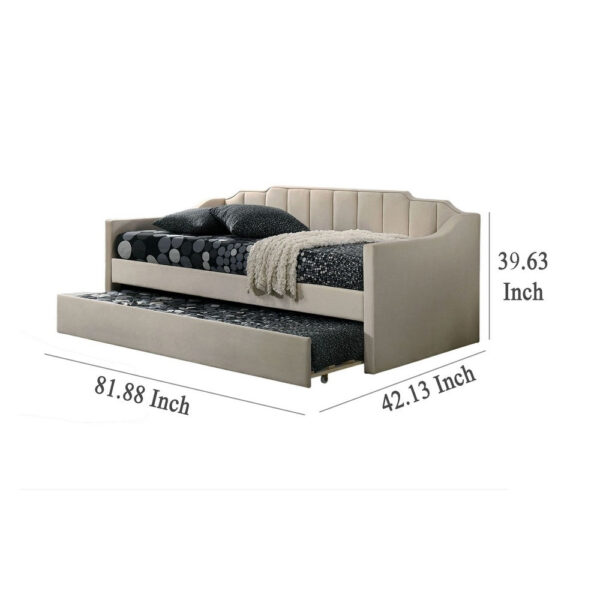 Oren Twin Daybed with Staircase Headboard, Beige Channel Tufted Fabric