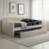 Oren Twin Daybed with Staircase Headboard, Beige Channel Tufted Fabric