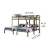 Tenn Triple Twin Bunk Bed, Built In Nightstand and USB Port, Gray Wood
