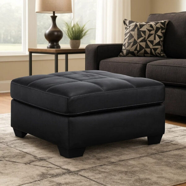 Barl Oversized Ottoman, Classic Black Faux Leather Cushion, 36 Inch