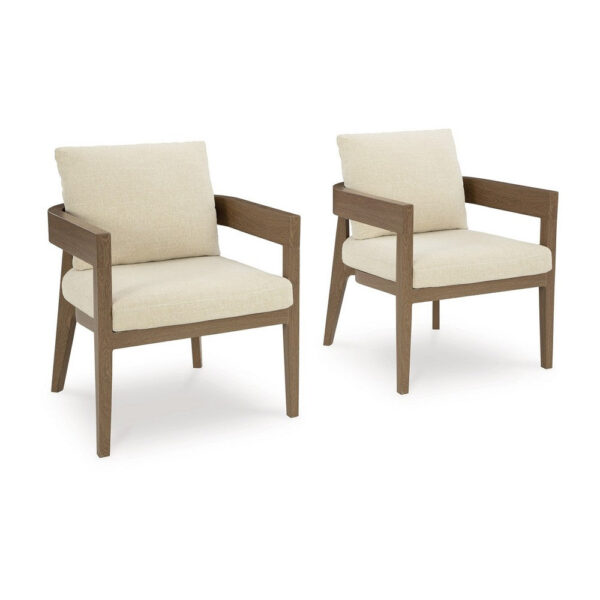 Baily Outdoor Armchair Set of 2, Cream White Fabric, Brown Metal