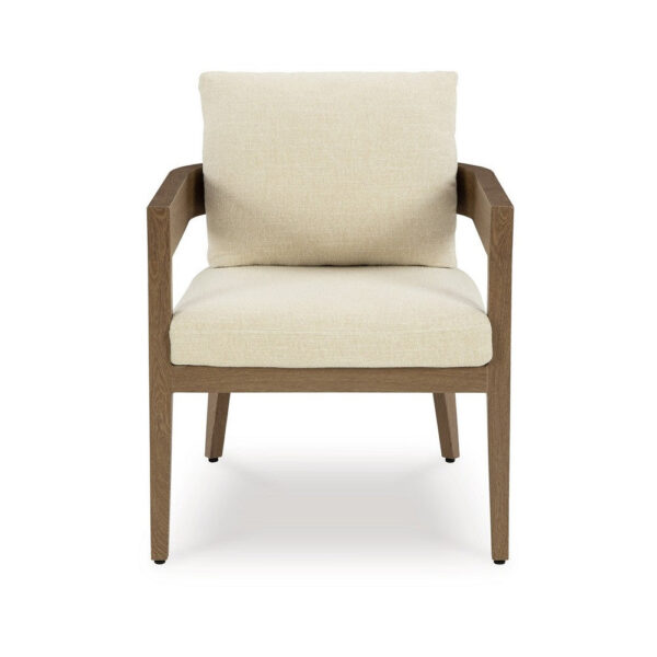 Baily Outdoor Armchair Set of 2, Cream White Fabric, Brown Metal