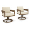 Baily Outdoor Swivel Chair Set of 2, Brown Metal, Cream White Fabric