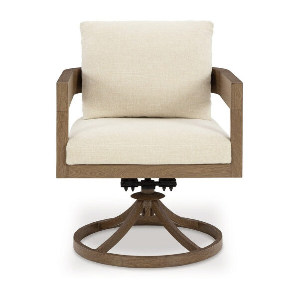 Baily Outdoor Swivel Chair Set of 2, Brown Metal, Cream White Fabric