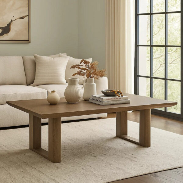 Baily Outdoor Cocktail Coffee Table, 49 Inch Woodlike Brown Metal