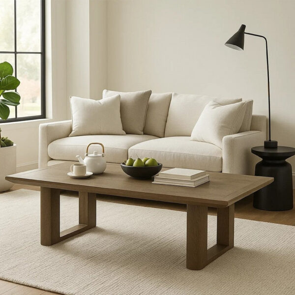 Baily Outdoor Cocktail Coffee Table, 49 Inch Woodlike Brown Metal