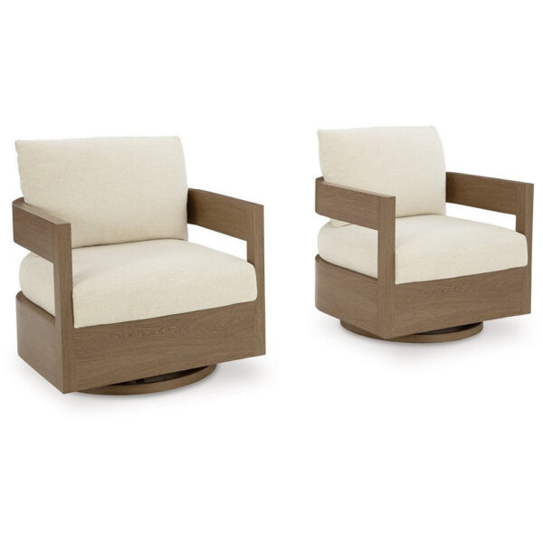 Baily Outdoor Swivel Glider Lounge Chair, Cream White, Brown Metal