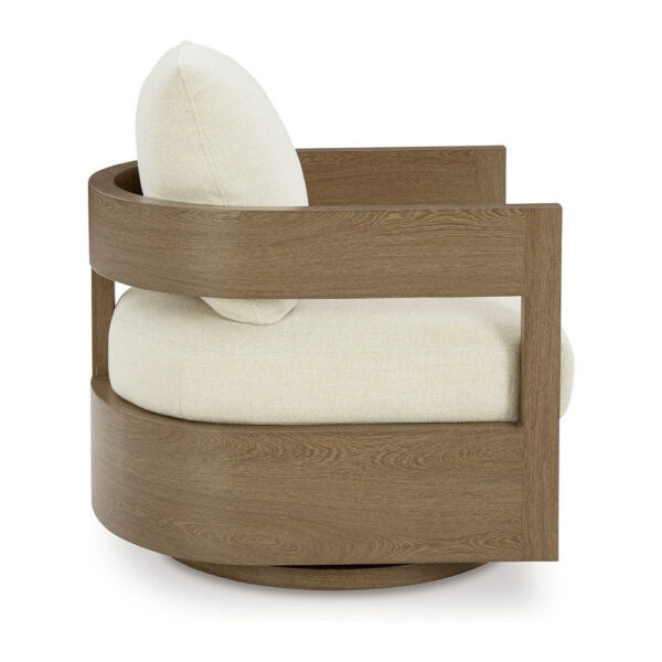 Baily Outdoor Swivel Glider Lounge Chair, Cream White, Brown Metal