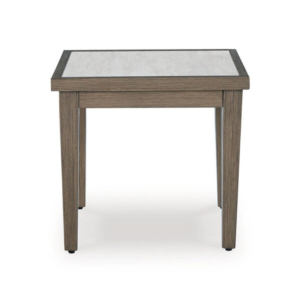 Inaya Outdoor Square End Table, Beige Sintered Stone, 24 Inch Brown