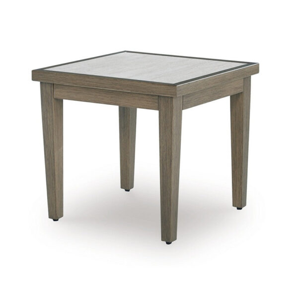 Inaya Outdoor Square End Table, Beige Sintered Stone, 24 Inch Brown