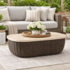Kimo Outdoor Cocktail Coffee Table, Brown Wicker Details, 50 Inch