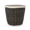 Kimo Outdoor Square End Table, Dark Brown Wicker Details, 23 Inch