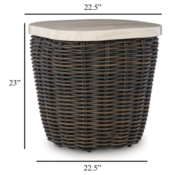 Kimo Outdoor Square End Table, Dark Brown Wicker Details, 23 Inch