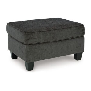 1502202669921eb79b794.jpeg Erin Ottoman with Corner Block Frame, 33 Inch Dark Gray Polyester
