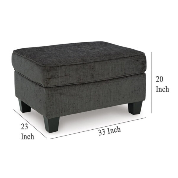 Erin Ottoman with Corner Block Frame, 33 Inch Dark Gray Polyester